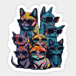 Psychedelic Cats in Glasses Sticker